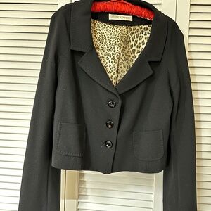 Louise Kennedy Wool Jacket Leopard Print Silk Lining Size 10 Runs Small